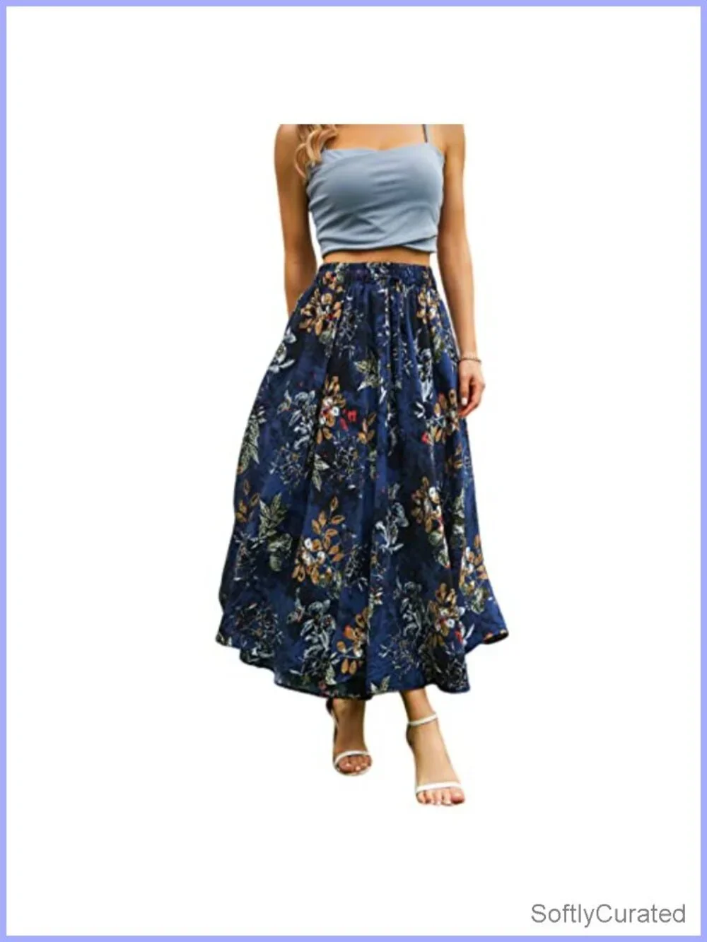 Women's Maxi Skirt with Pockets, Elastic Waistband, Flowy & Breathable